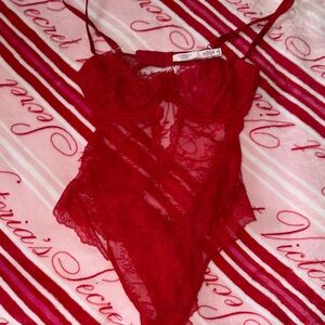 Victoria's Secret Deep Red Lace Bodysuit